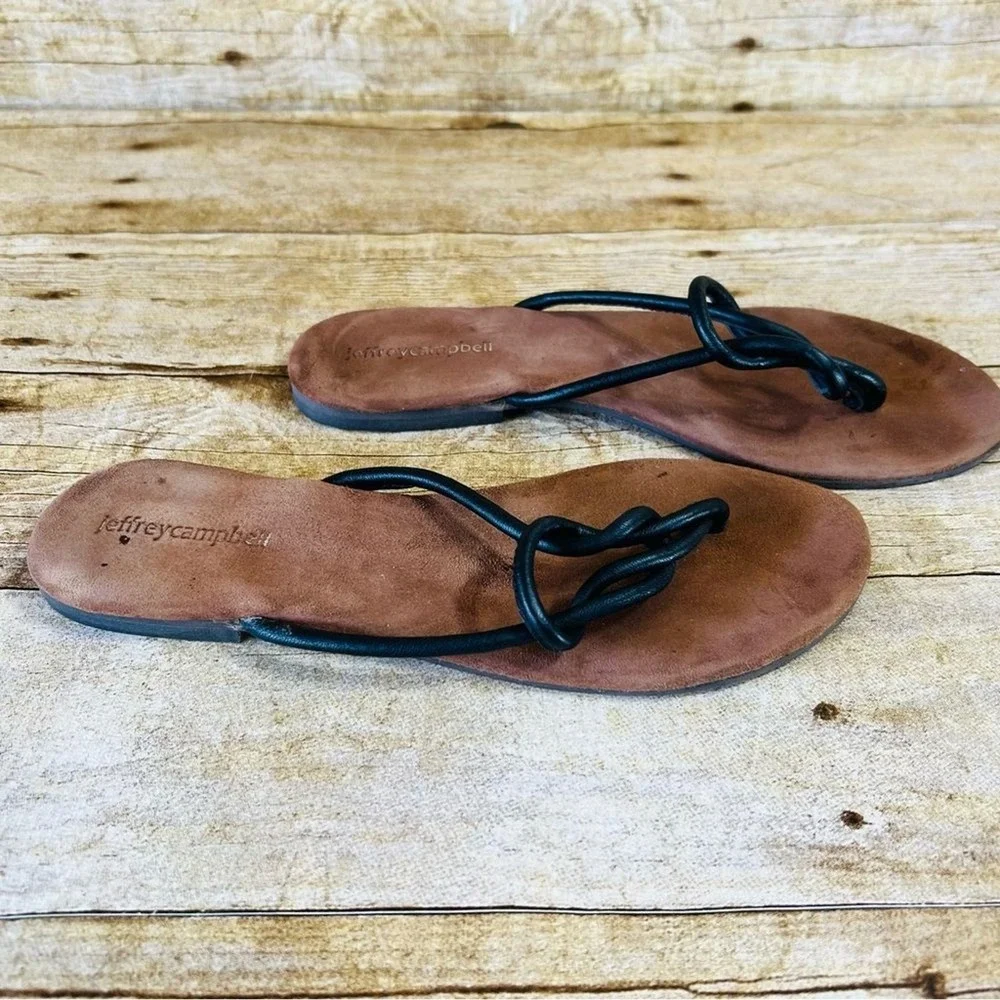 Jeffrey Campbell Womens Black Knotted Leather‎ Thong Sandals Brown Size 6/37